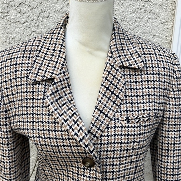 JH Collectibles Vintage Tan/Blue Plaid 3 Button  Blazer Jacket Women's Size 4 - Picture 2 of 9